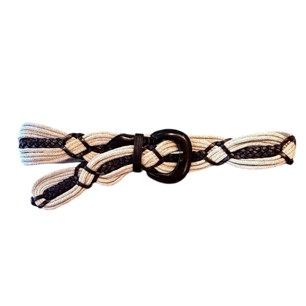 Per Se by Carlisle Braided Black/Tan Leather Women's Belt Size Small MSRP $298
